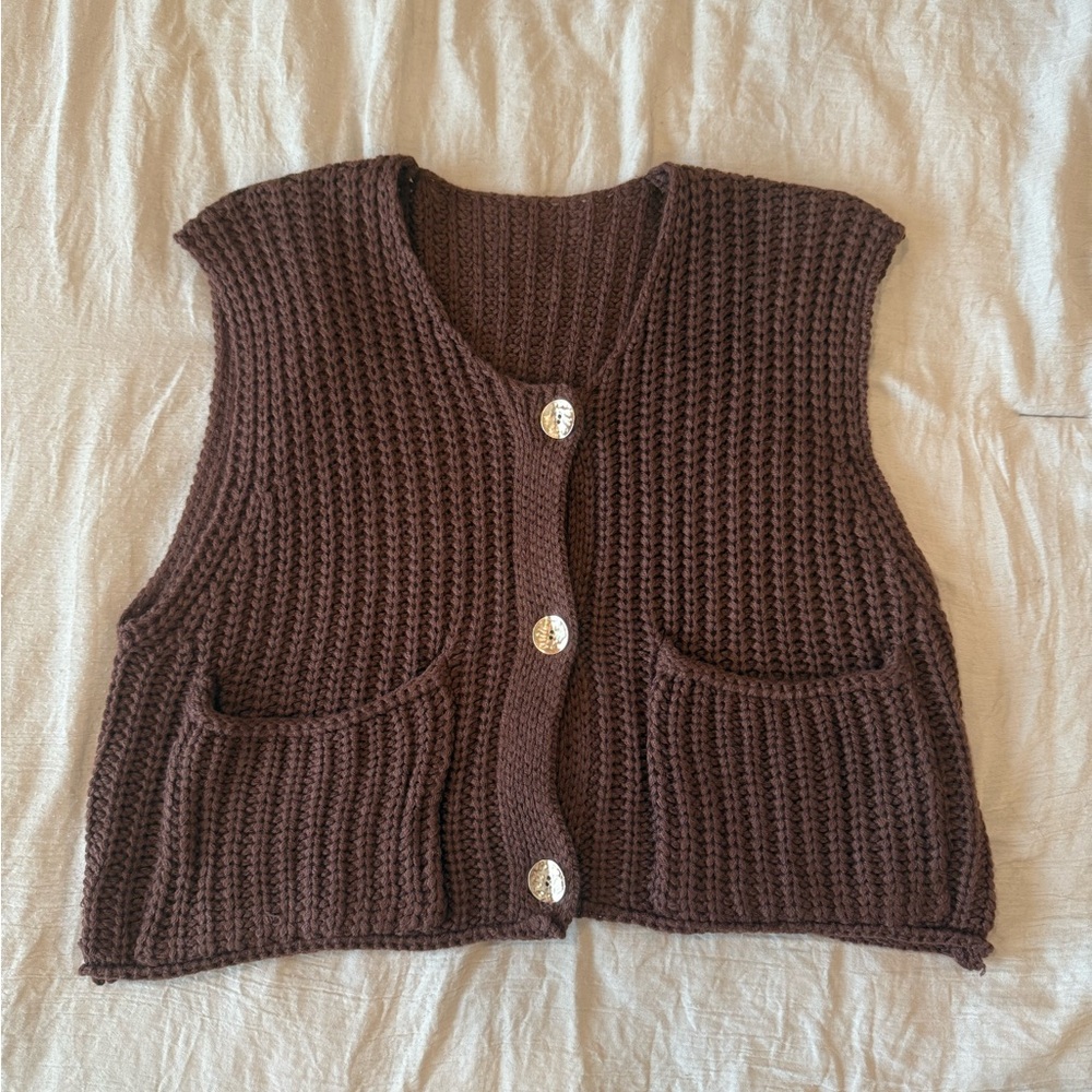 Brown Knitted Women's Sweater Vest